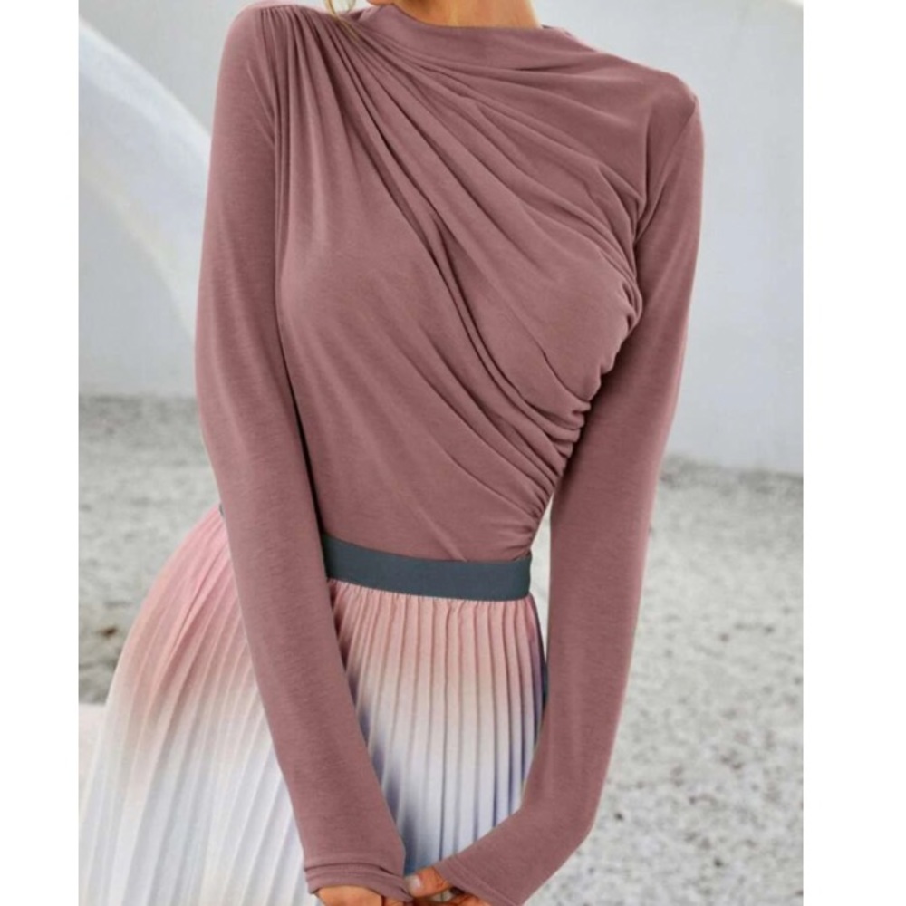 Apricot minimalist ruched blouse - Picture 10 of 16